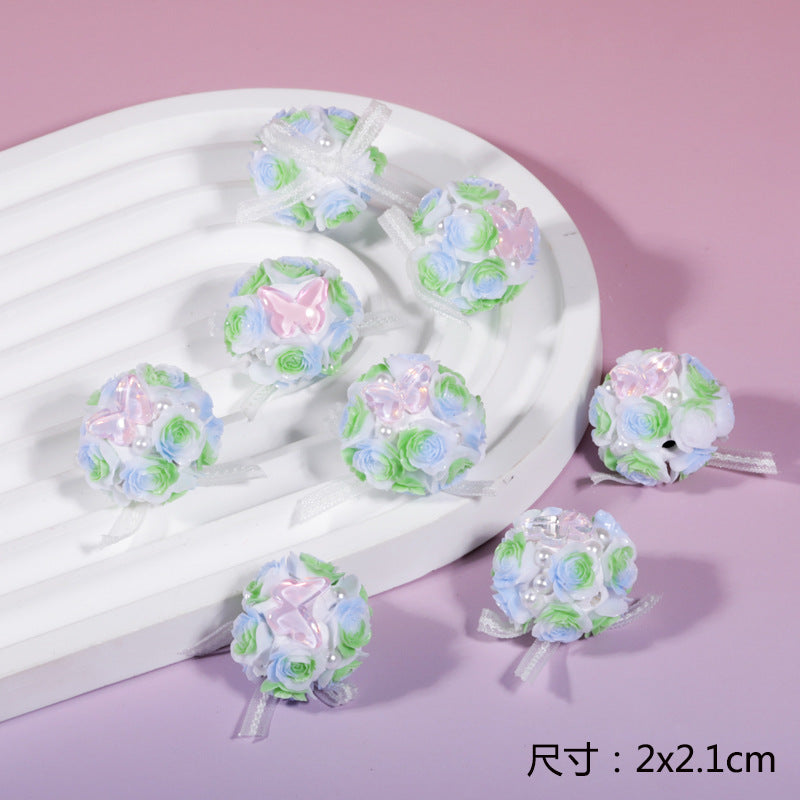 Wholesale 3PCS/Pack Butterfly rose flower ball through hole versatile loose beads DIY beaded mobile phone chain bag trailer hanging accessories